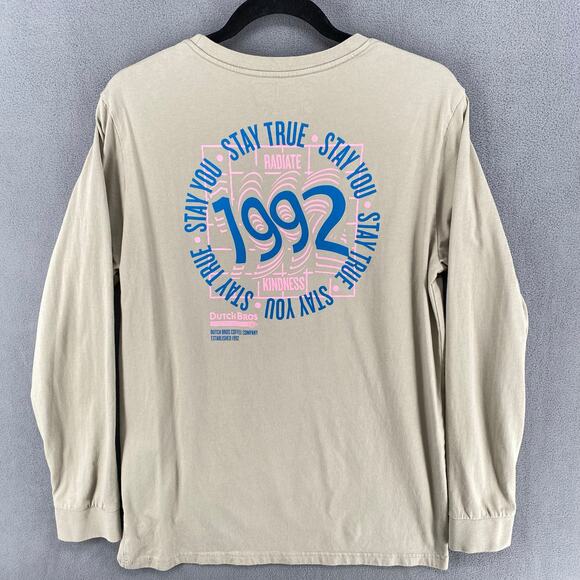 Dutch Bros Coffee Company 1992 Long Sleeve T Shirt Unisex L Beige Oregon - Picture 2 of 11